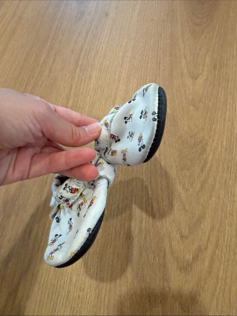 Freshly Picked White Mickey Mouse Print Baby Soft Sole Shoes